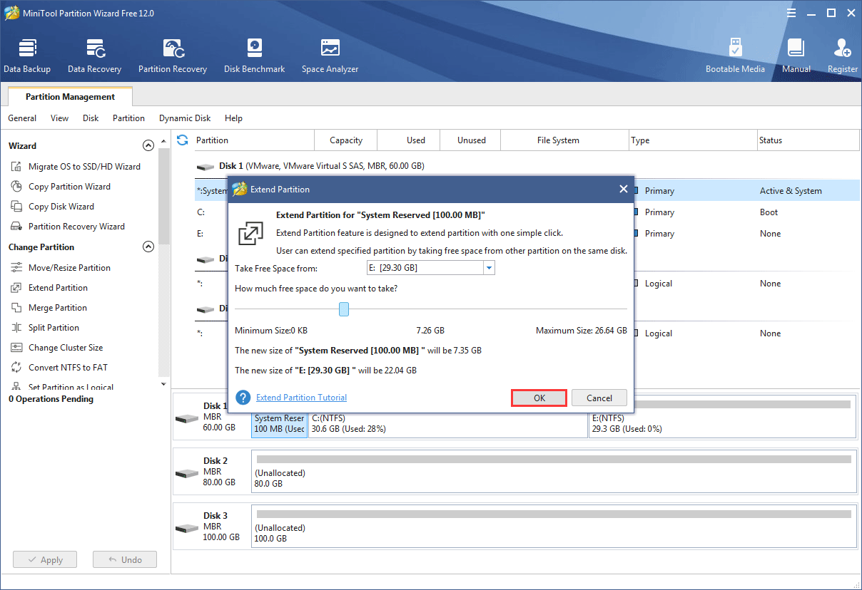 increase system reserved partition windows 7
