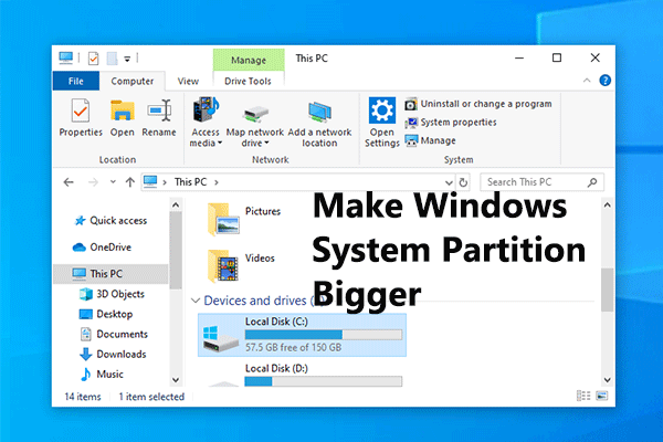 how to make Windows system partition bigger