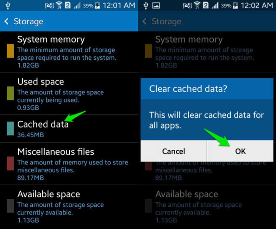 clear cached data for all apps