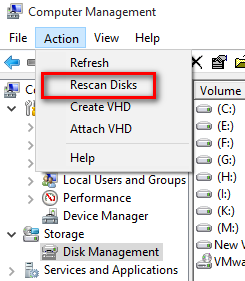 rescan disks in computer management 