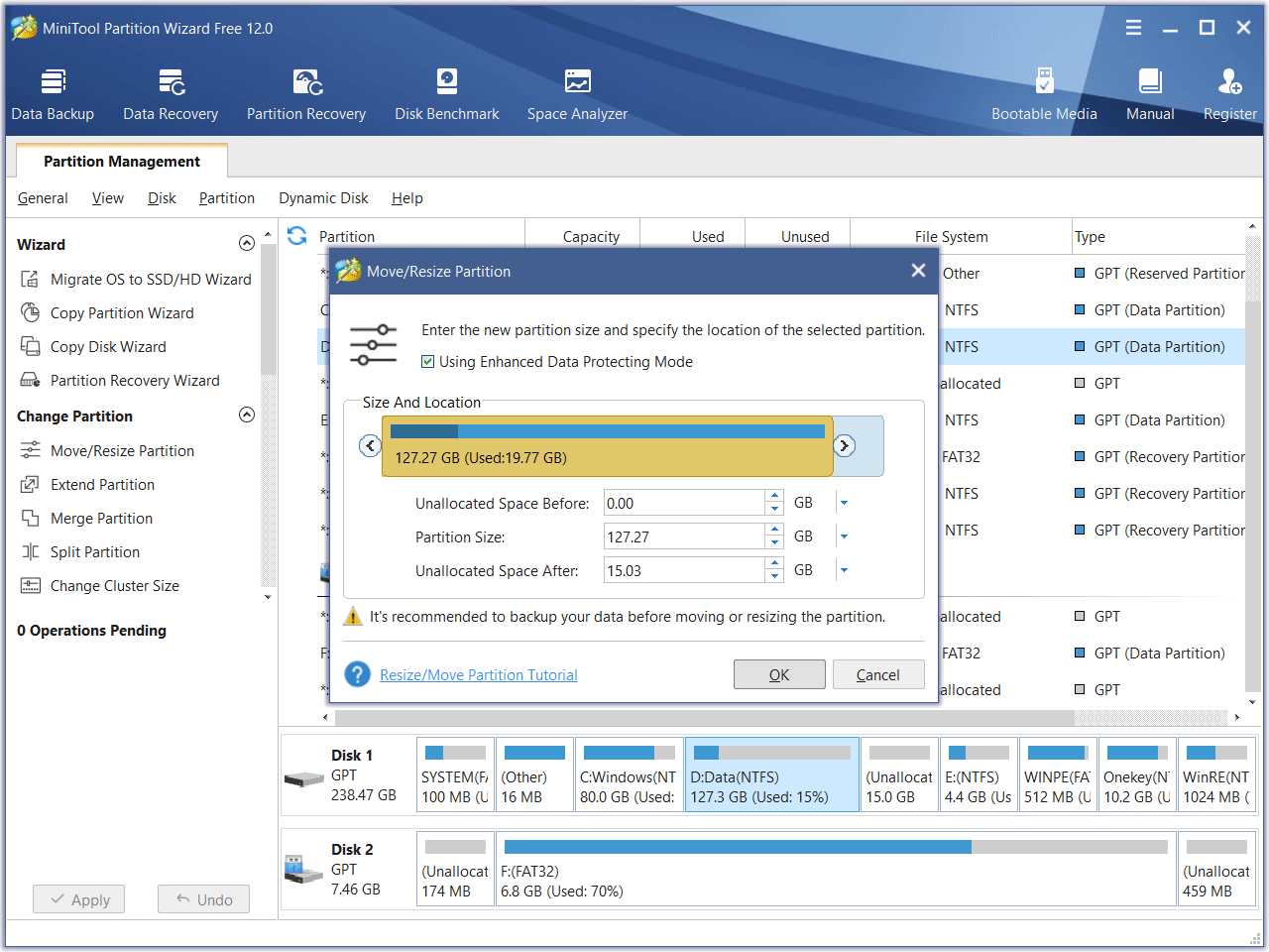 specify the partition size