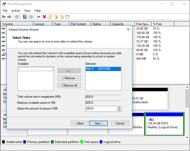 input the amount of space