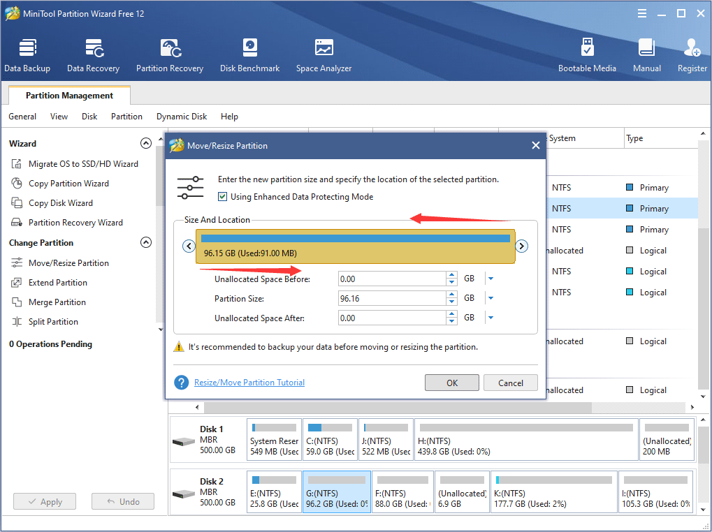 shrink the target partition