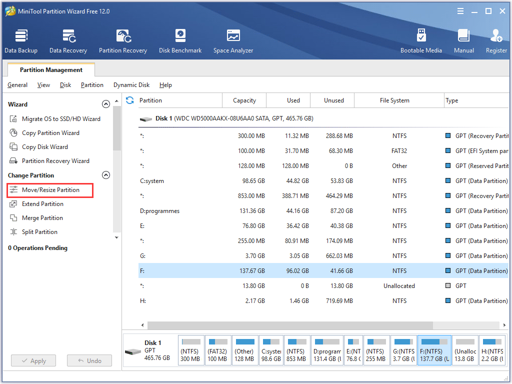 click the specific feature