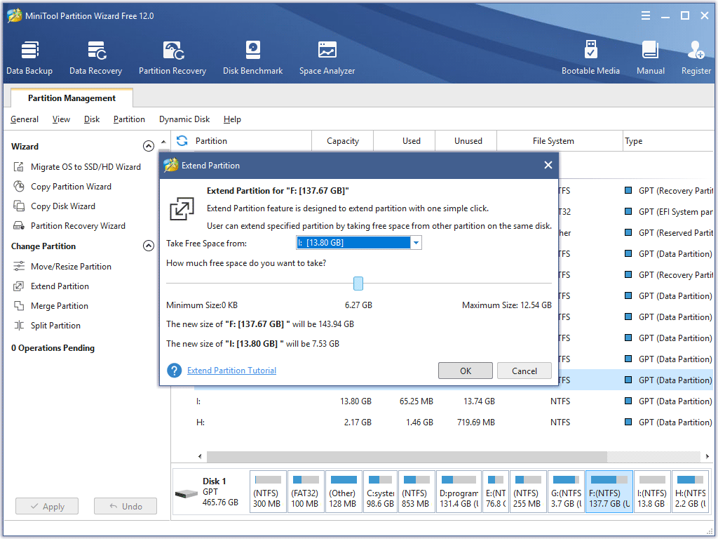 take free space from a partition