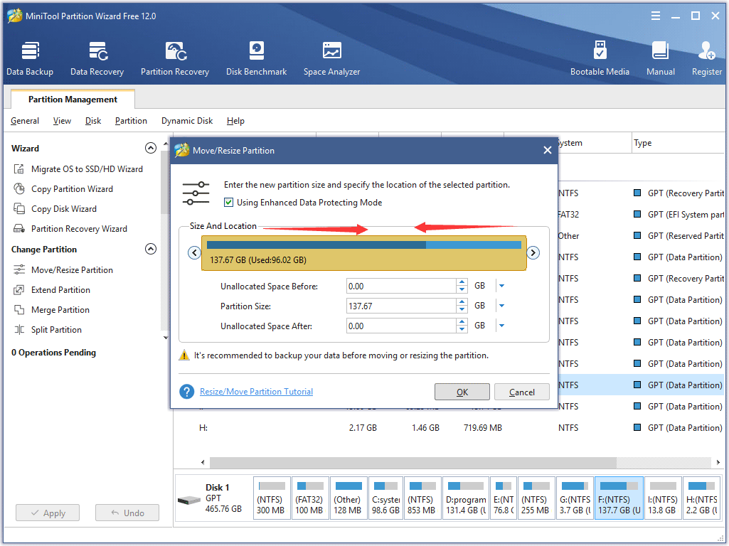 shrink the partition