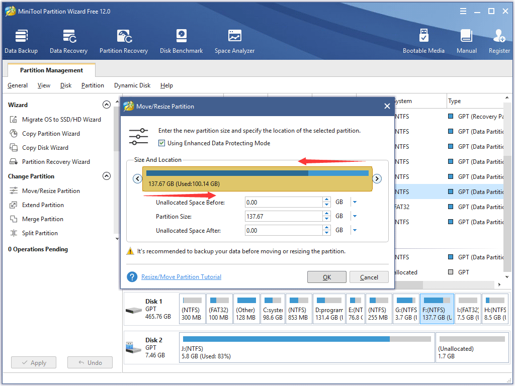 shrink the target partition