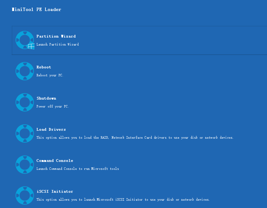 the main interface of MiniTool PE loader