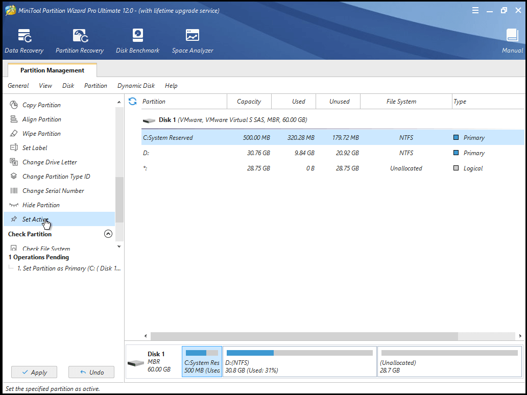 set partition active