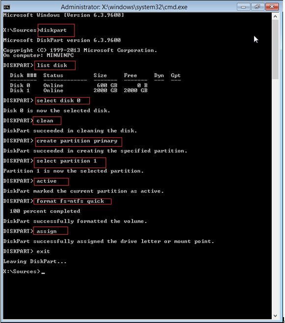 diskpart commands help create partition  