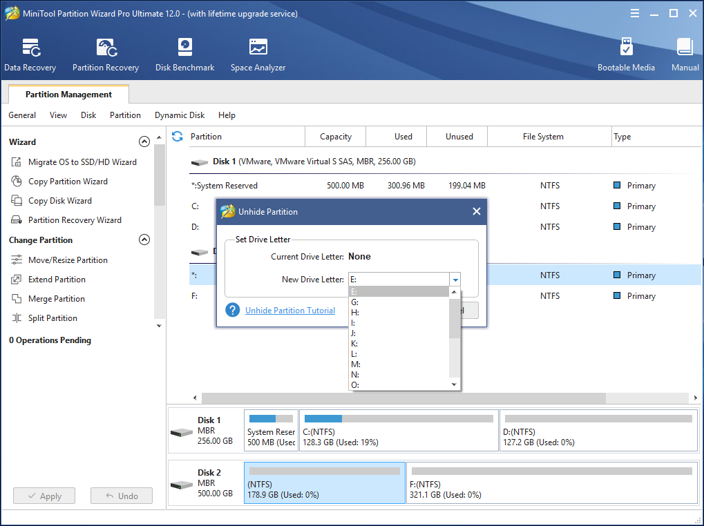 choose a drive letter for hidden partition