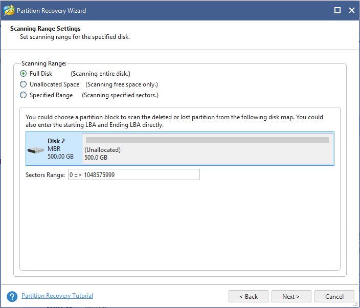 choose scanning range