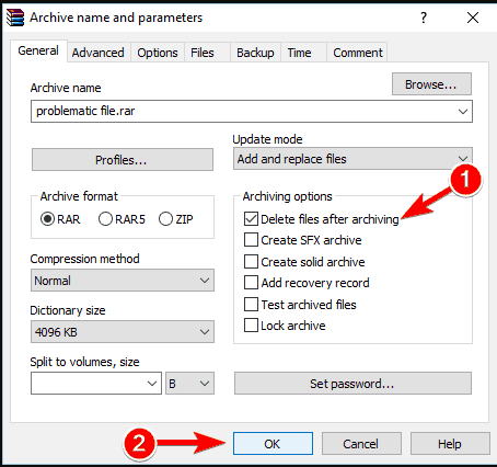 delete files after archiving