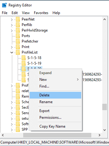 delete profilelist