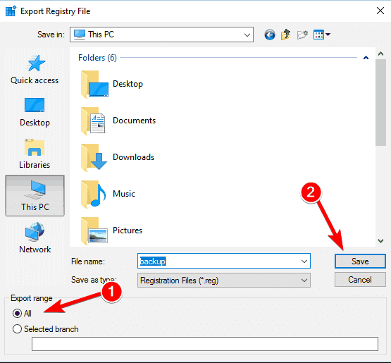 backup regedit file