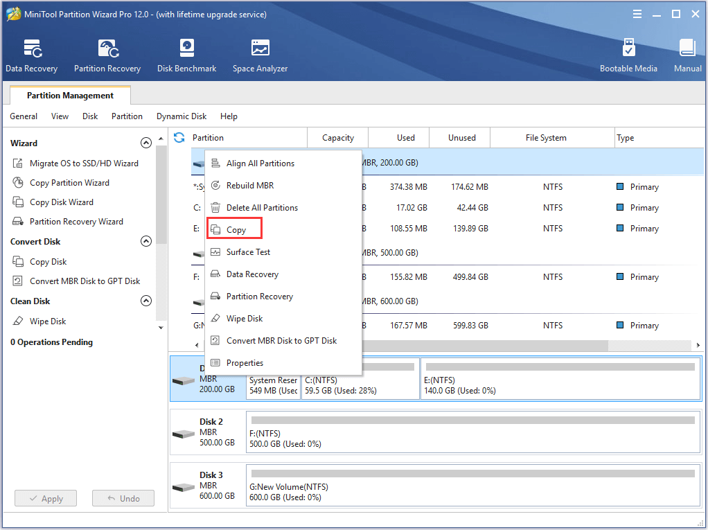 select the disk and choose copy 