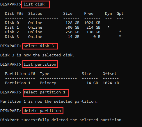 delete partition in Disk Management