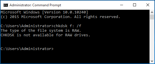 CHKDSK is not available for RAW drives