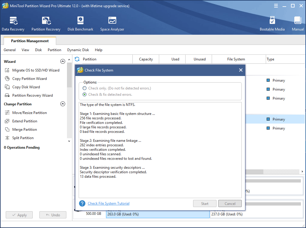 check and fix detected errors