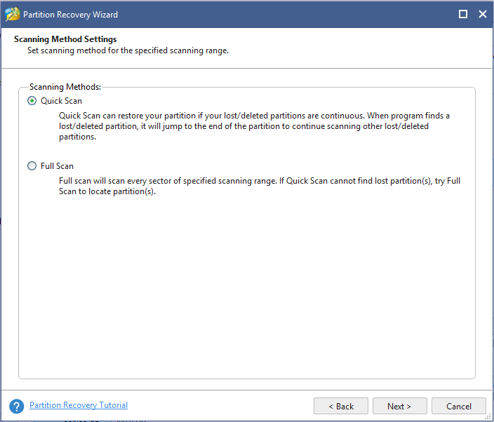 choose scanning method