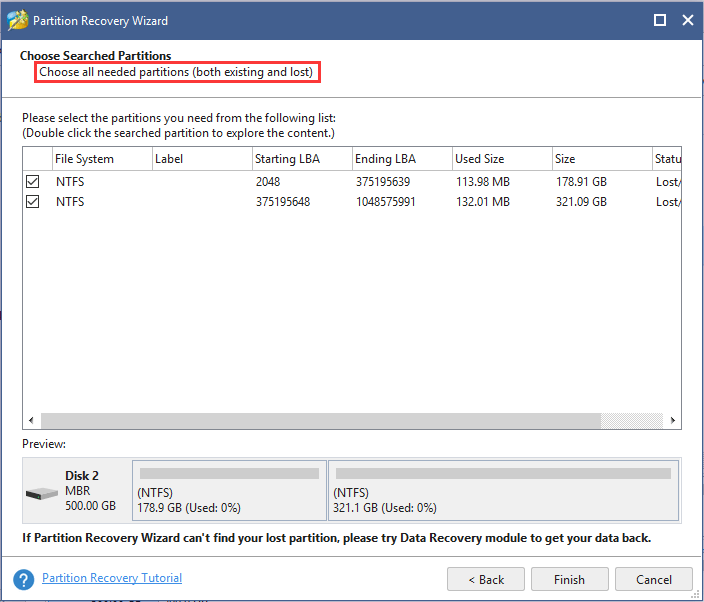 check all found partitions
