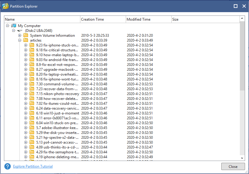 explore the recovered partition