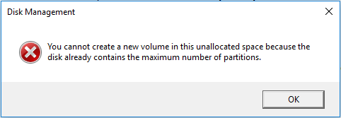 disk already contains maximum number of partitions