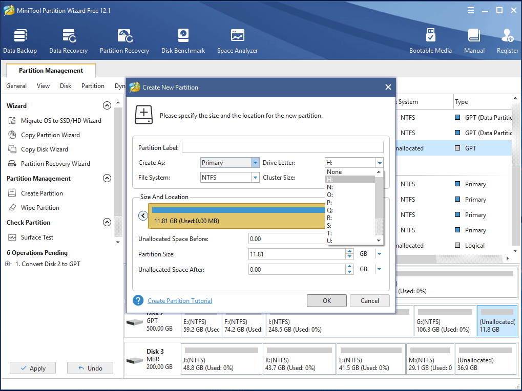 create a primary partition on GPT disk