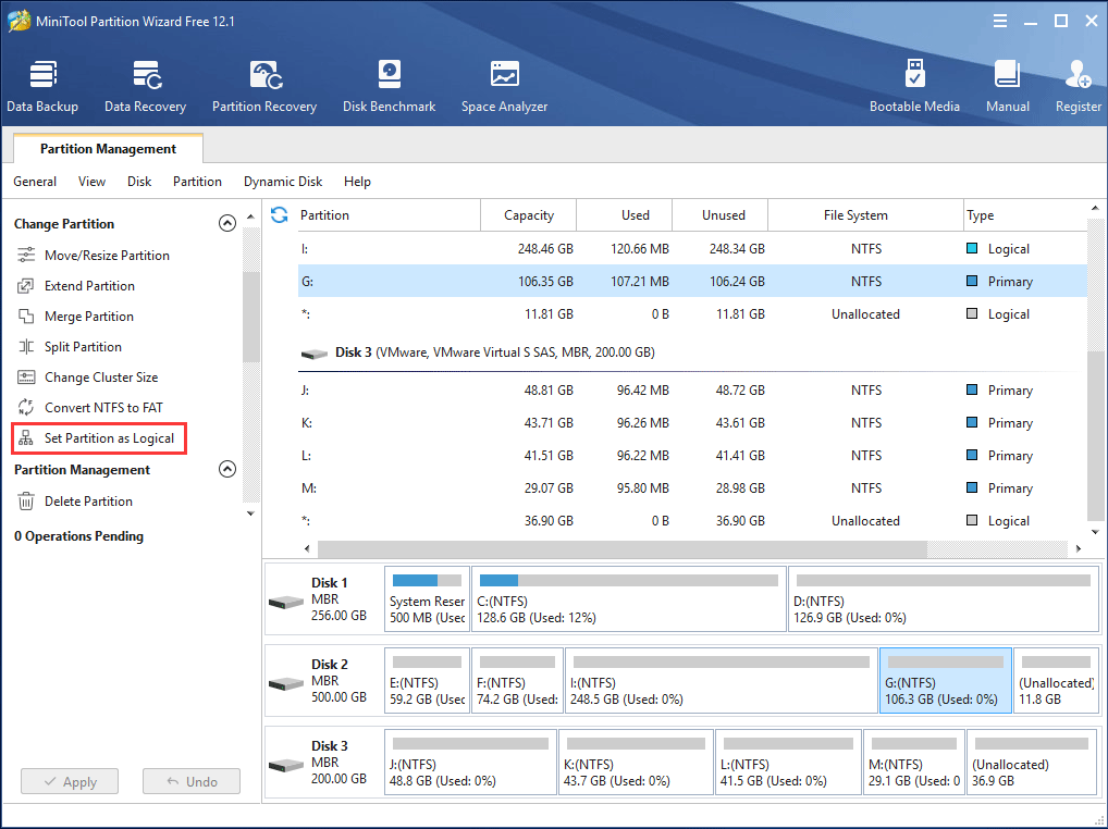 set partition logical