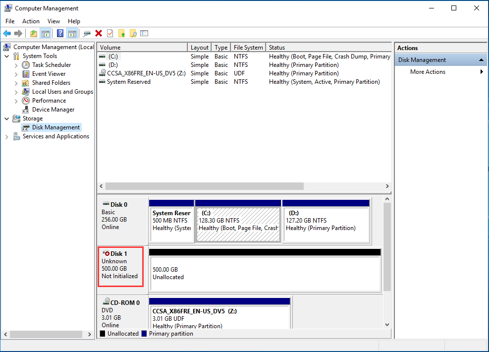 initialize drive drive windows 10