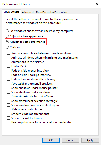 choose Adjust for best performance and click OK