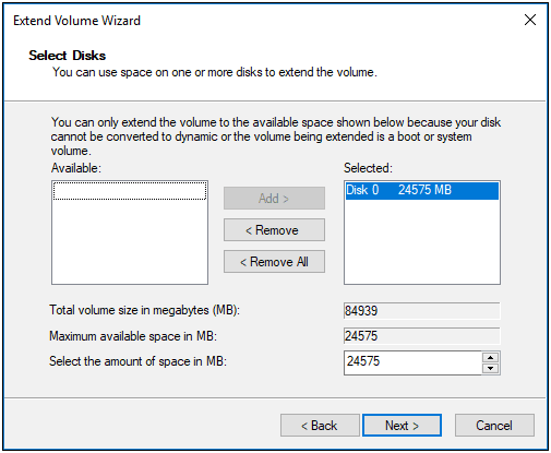 specify volume size in Disk Management
