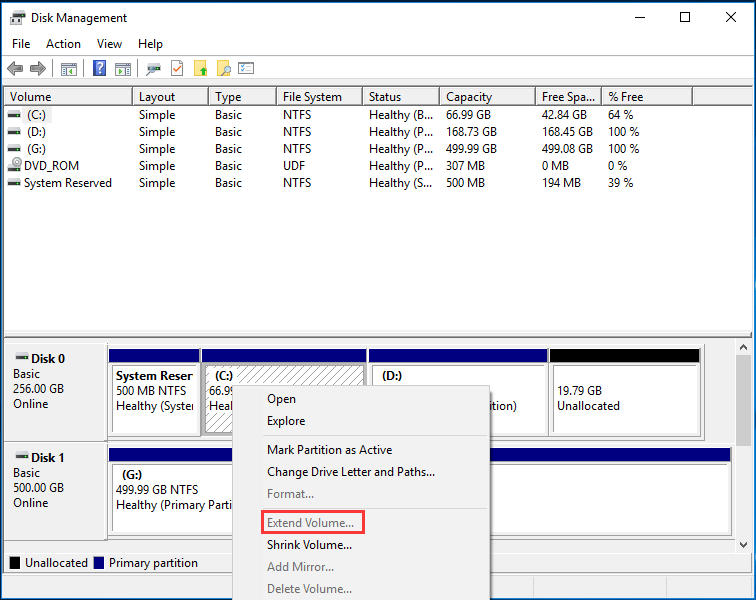 Windows 10 extend volume greyed out