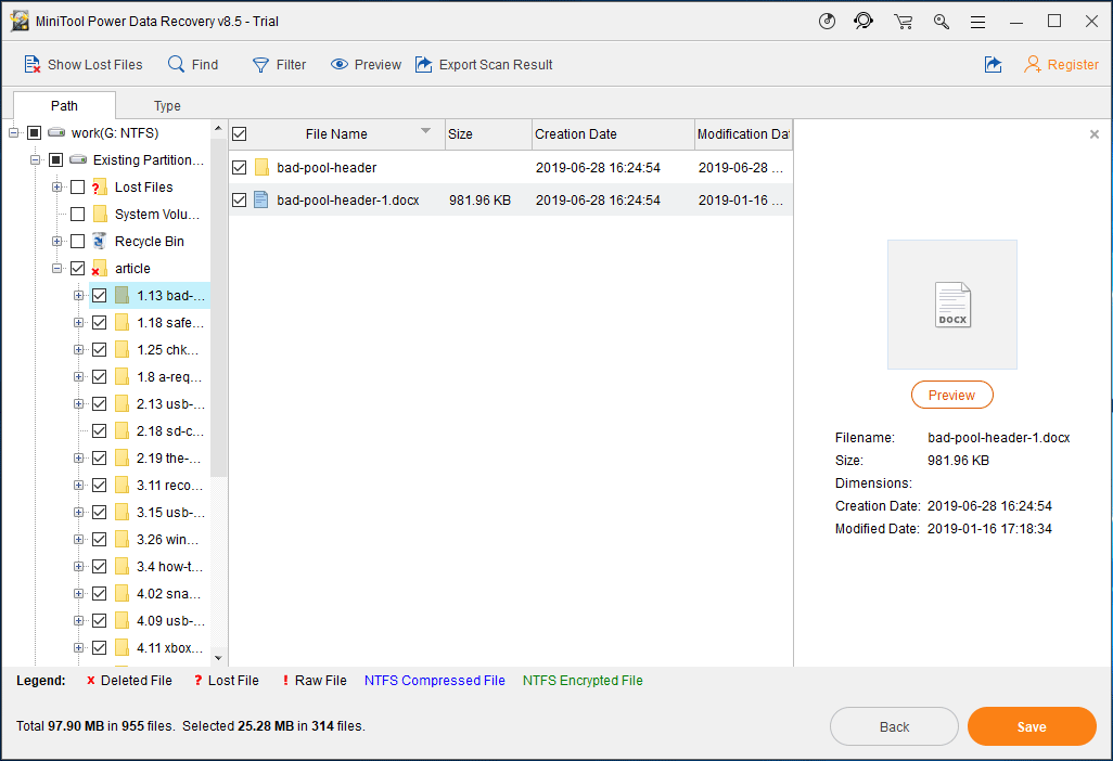 find and check needed files to recover