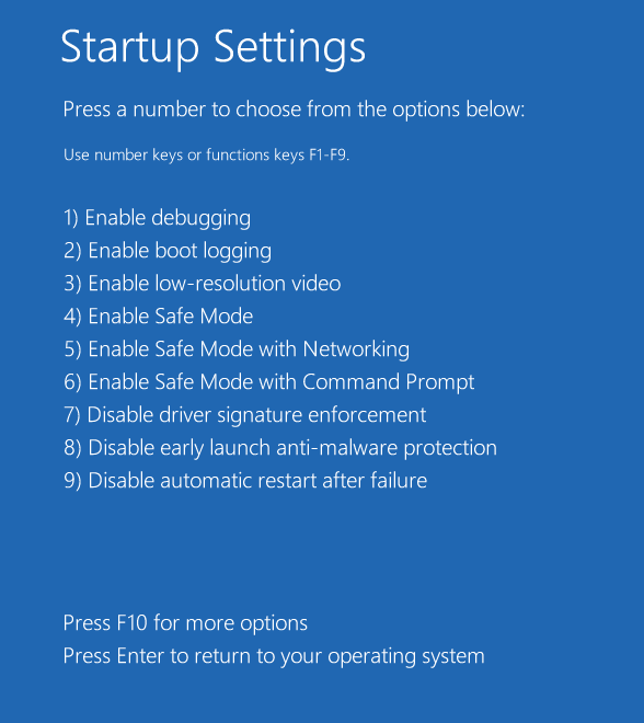 choose an option to enter windows 10 safe mode