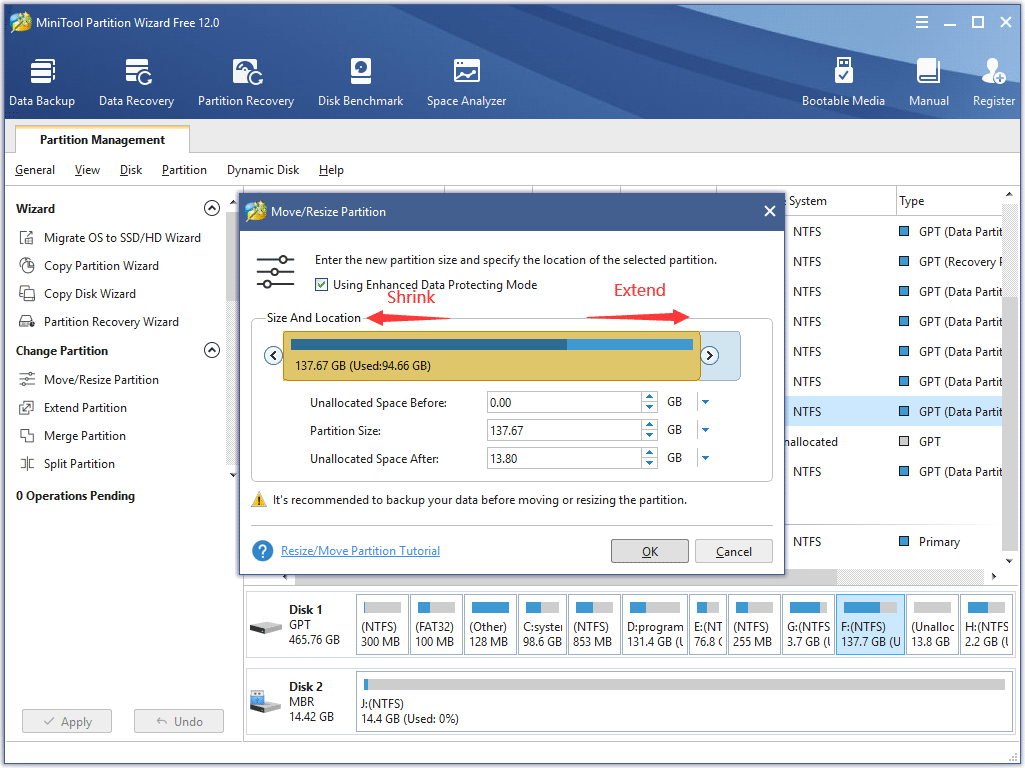 extend or shrink partition