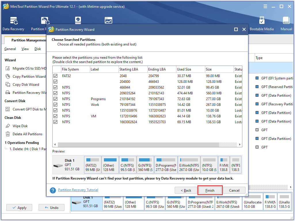 choose needed partitions