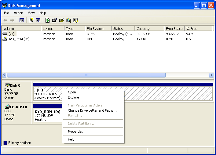 windows xp delete partition