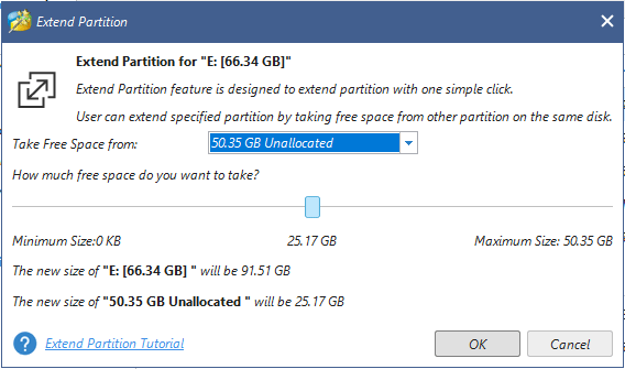 take some free space from unallocated space