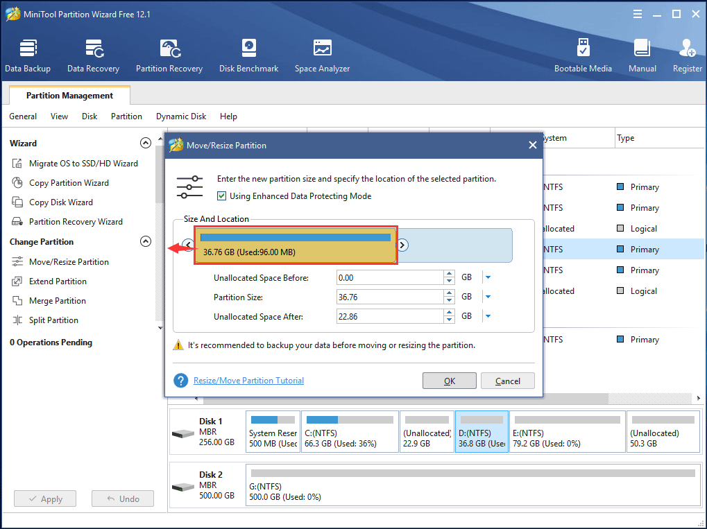 move partition towards leftside