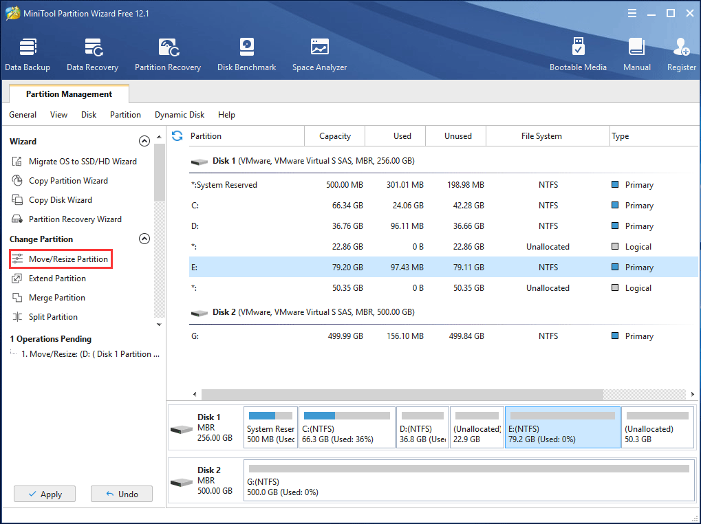 move partition F