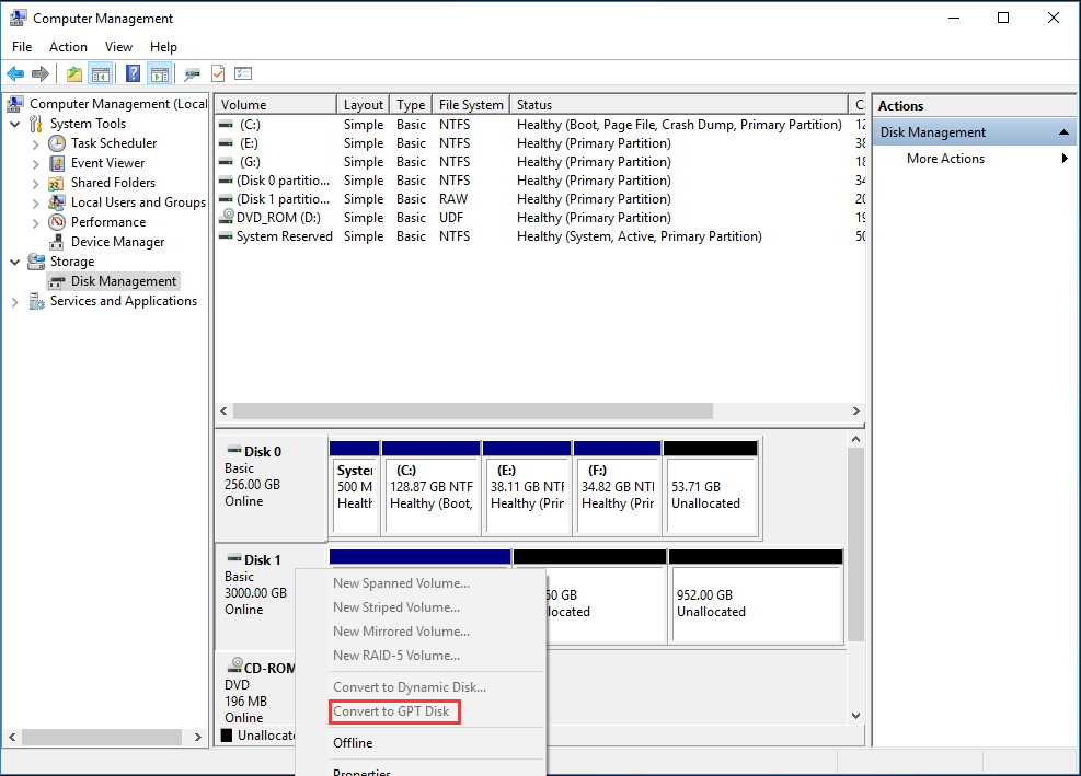 convert to GPT disk greyed out