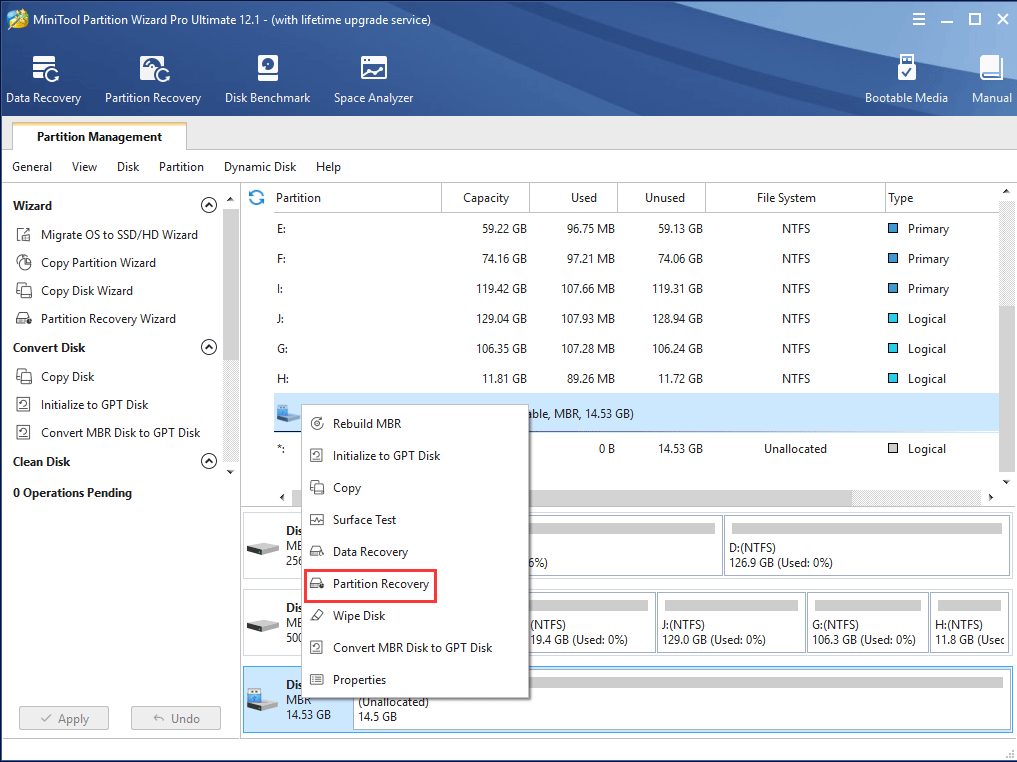 restore partition on SD card with MiniTool Partition Wizard