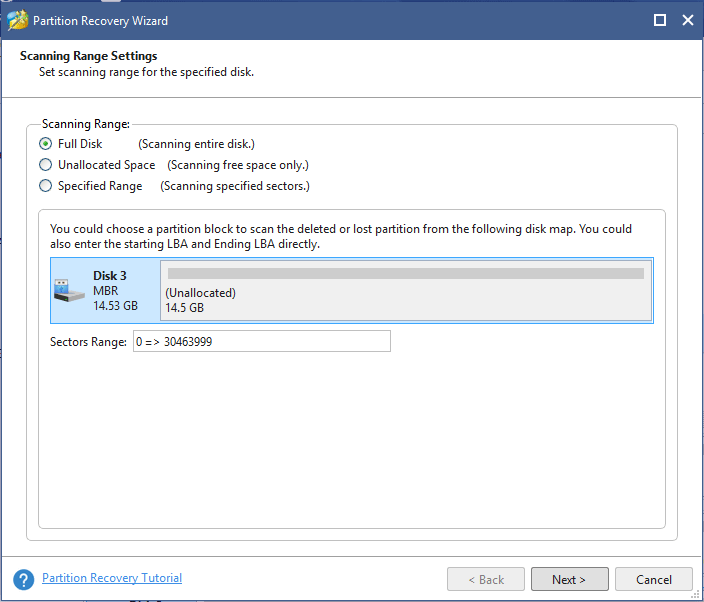 choose scanning range