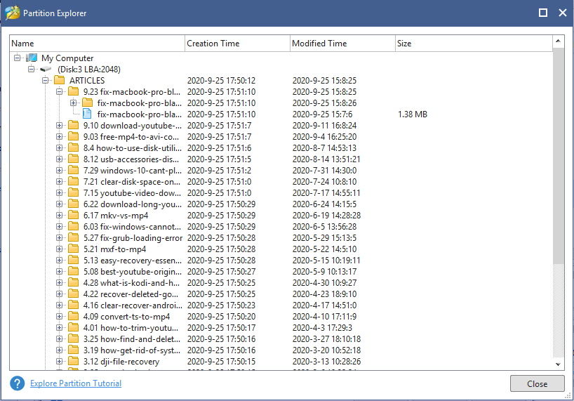 explore recovered partition