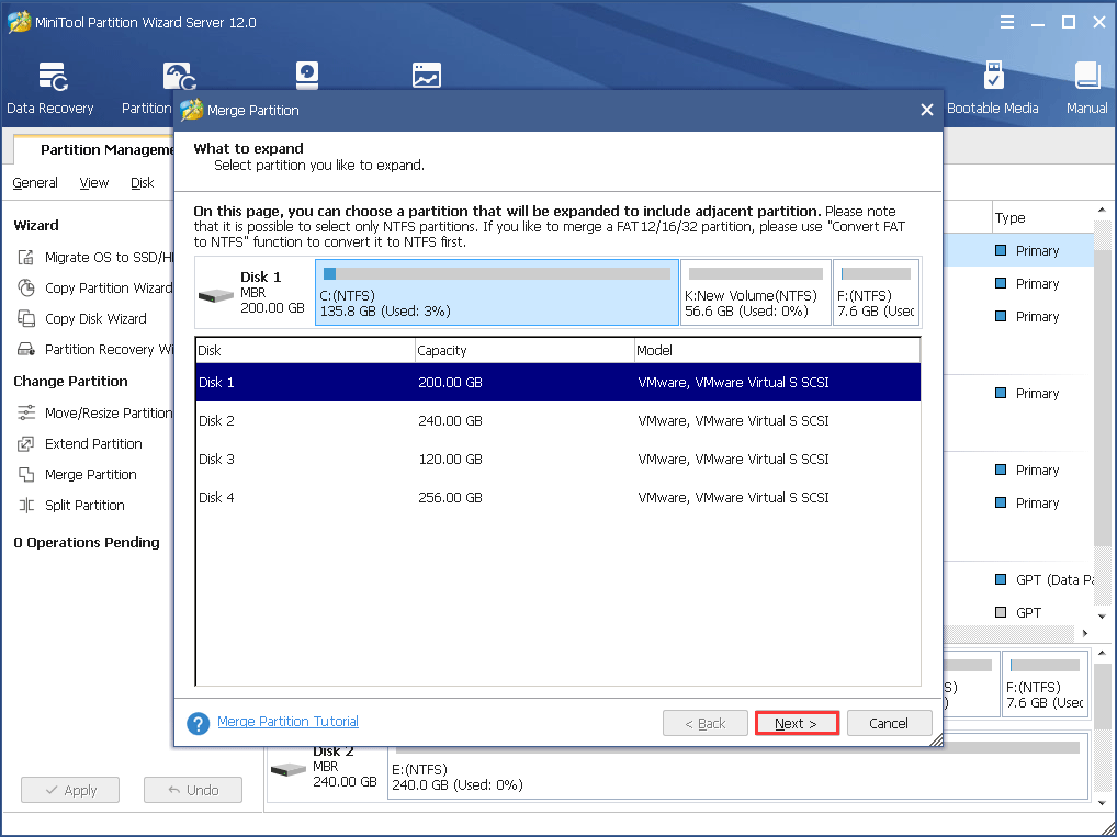select a partition to expand