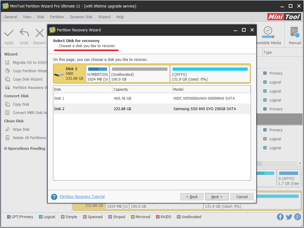 choose the disk to recover lost partition