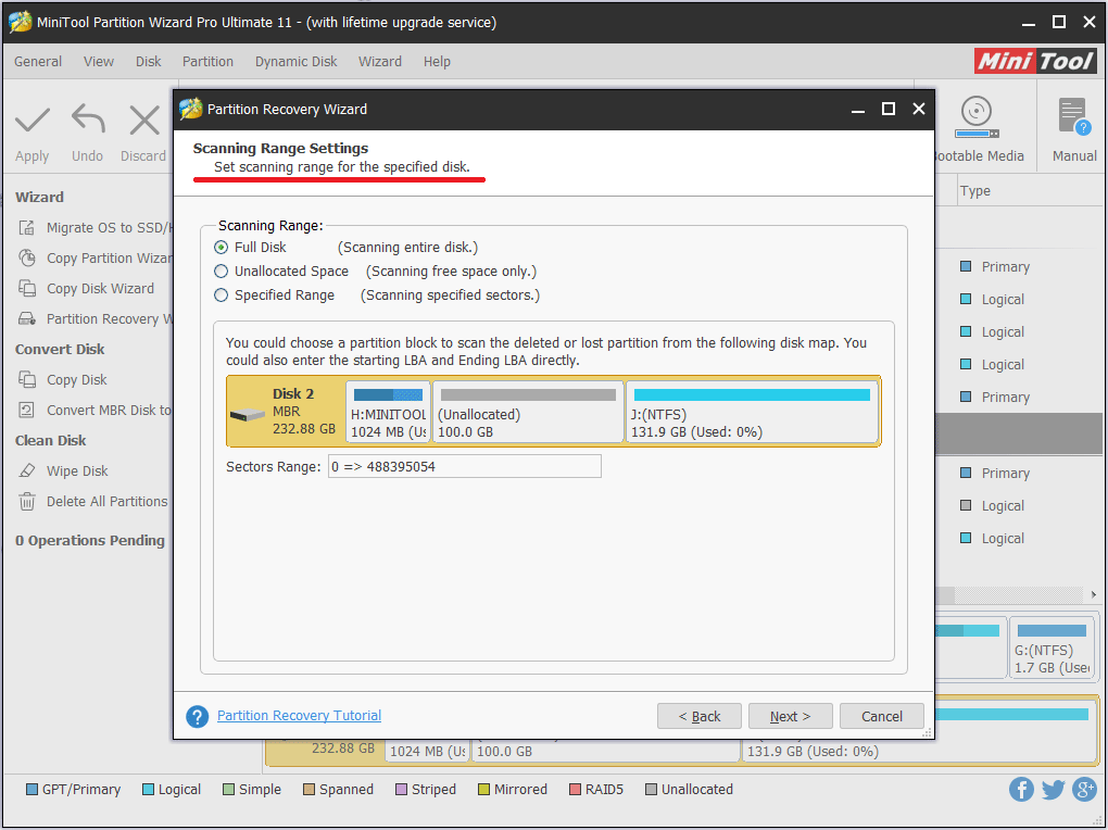 set a partition recovery range