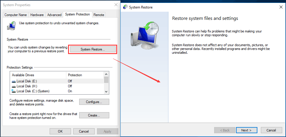 click System Restore feature