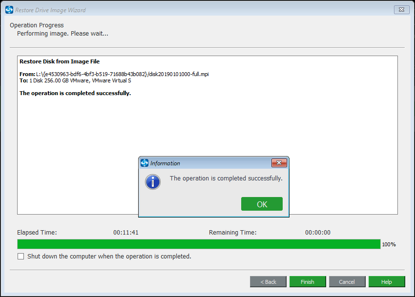 system image recovery is completed